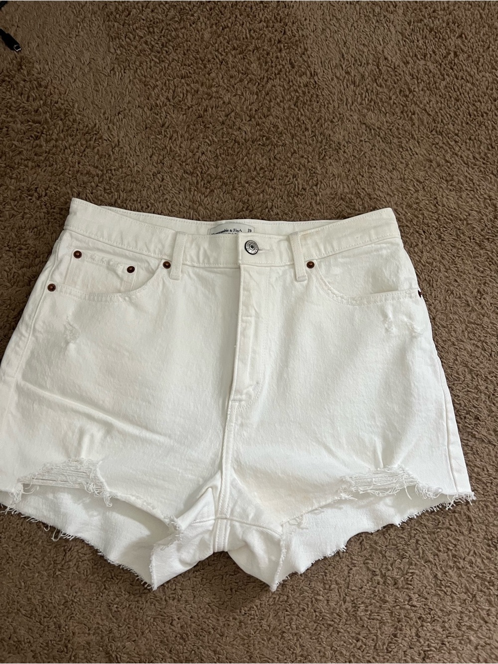 Abercrombie & Fitch White Distressed High-Rise Denim Shorts